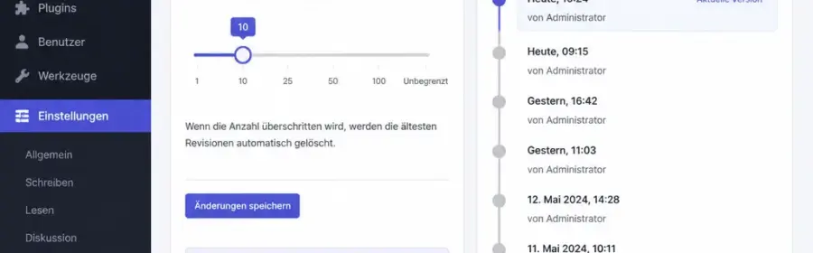 Darstellung von WordPress-Revisionen mit begrenzten Versionsständen