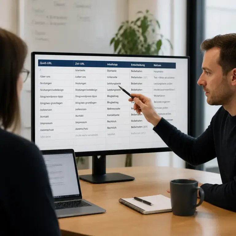 Bestandsaufnahme und URL-Planung fu00fcr das Zusammenfu00fchren von WordPress-Seiten