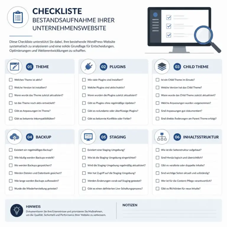 Checkliste fu00fcr die Bestandsaufnahme vor der Optimierung eines WordPress Themes