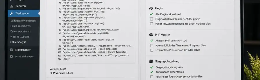 Analyse eines PHP-Fehlers in einem WordPress-Theme mit Fehlermeldung und technischer Checkliste