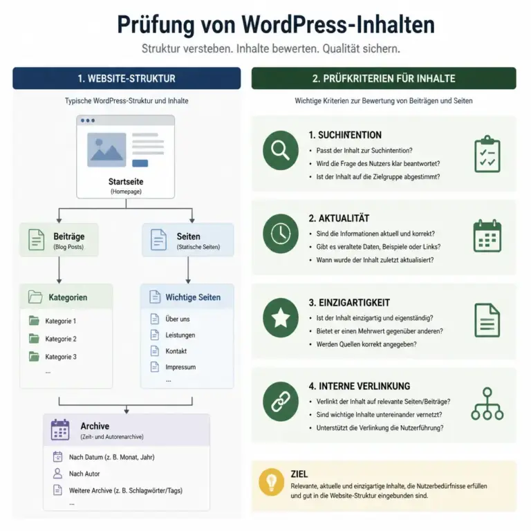 Infografik zur systematischen Erkennung von Thin Content in WordPress