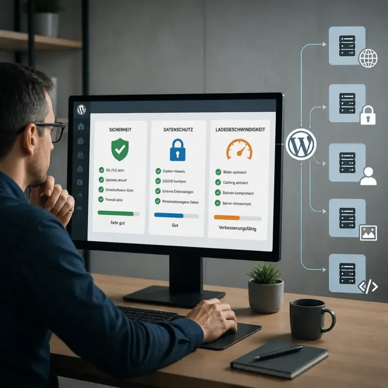 Drei Pru00fcfbereiche fu00fcr externe WordPress-Skripte: Sicherheit, Datenschutz und Performance