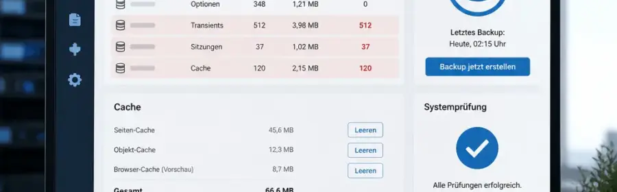 Übersicht zur sicheren Bereinigung von WordPress-Transients mit Datenbank, Cache und Backup