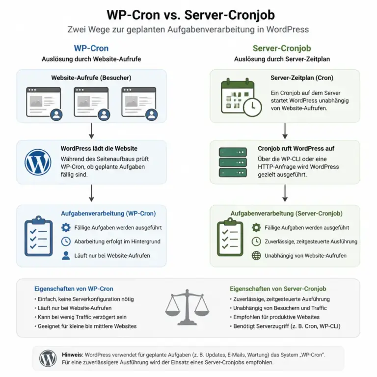 Vergleich zwischen WP-Cron und einem echten Server-Cronjob